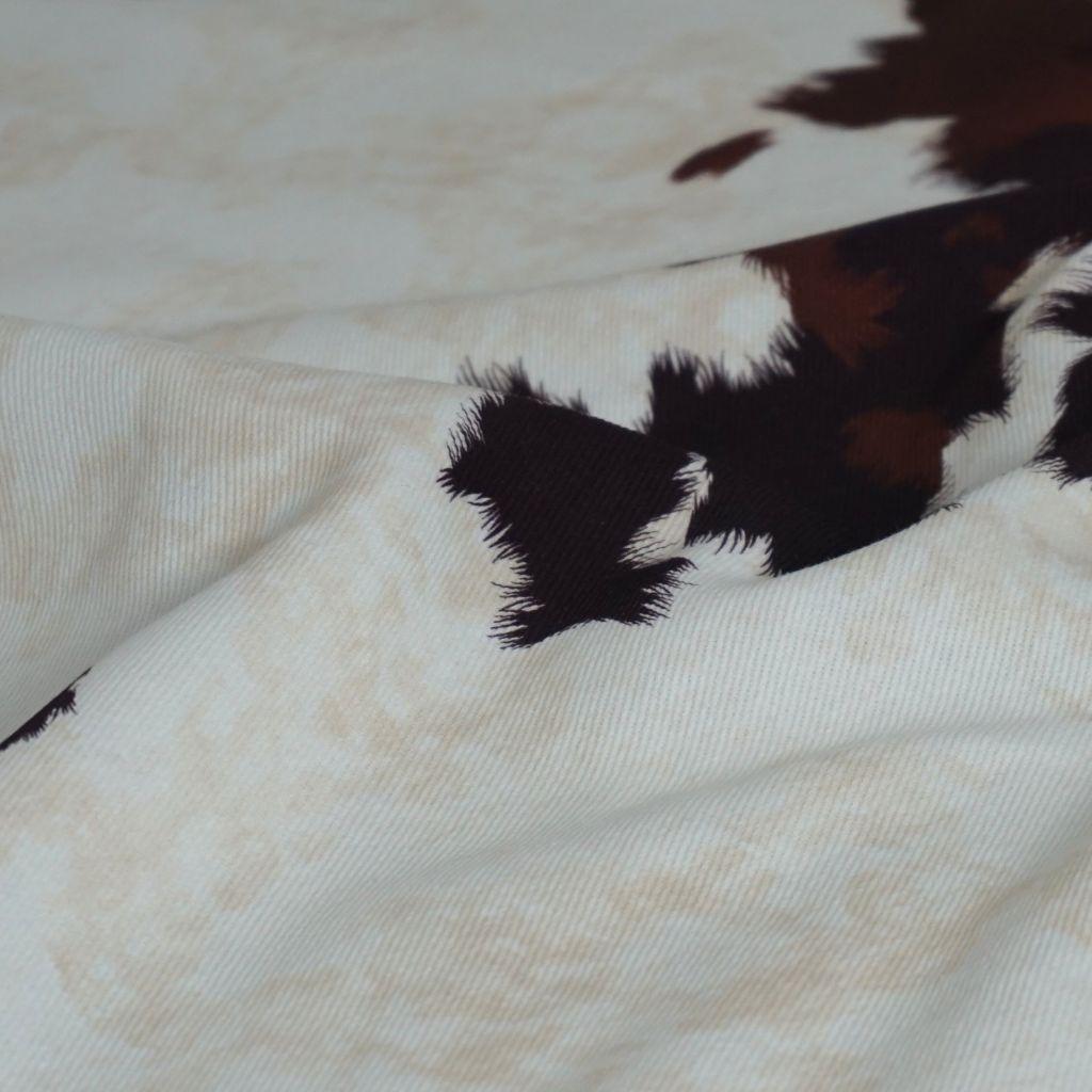 Preview: Baumwoll-Twill Hosenstoff Kuhprint hellbeige dunkelbraun